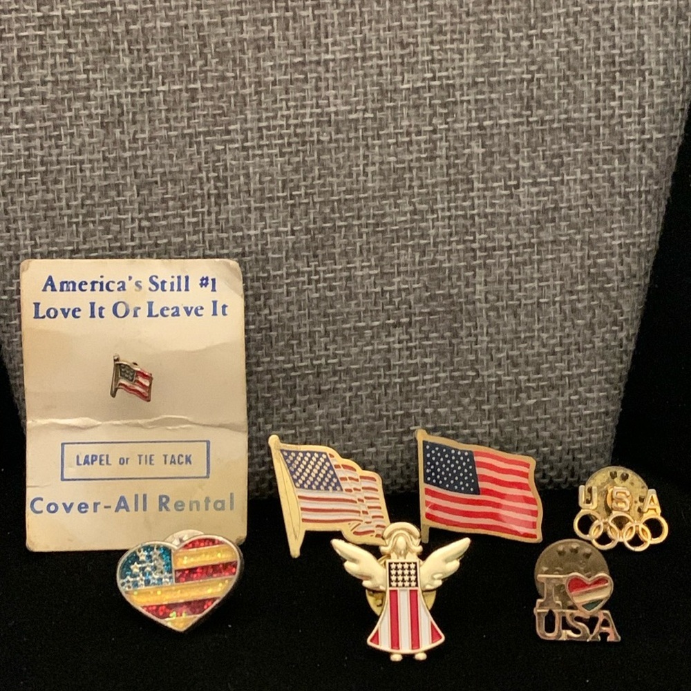 Seven‎ USA American Flag Pins Patriotic Olympics Heart Angel